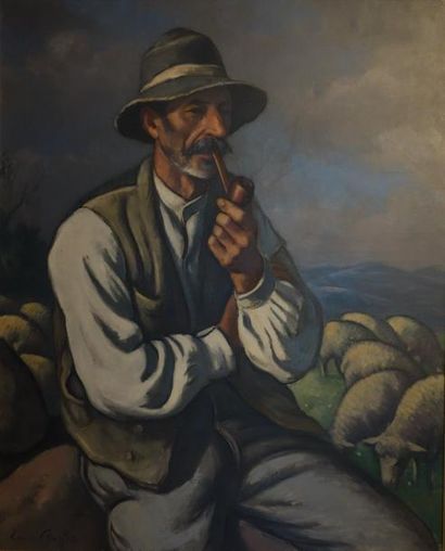 null Louis CHARLOT (1878-1951) Berger à la pipe Huile sur toile signée 100 x 81 ...