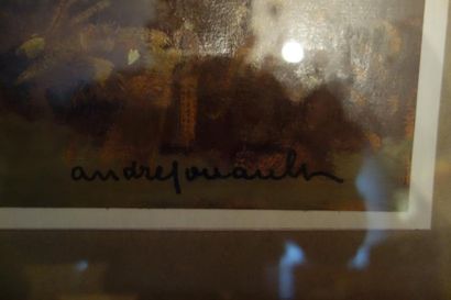 null André JOUAULT Paysage Gouache signée en bas à droite 26 x 44 cm.