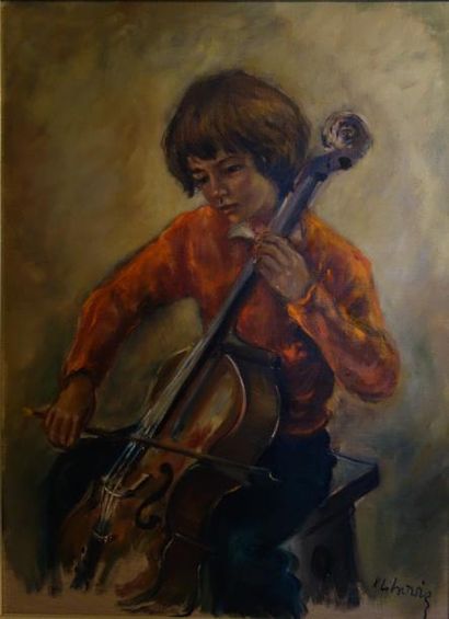 null Katherine LIBROWICZ (1912-1991) Portraits d'enfants musiciens Quatre huiles...