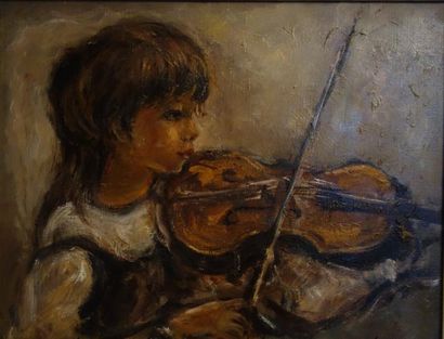 null Katherine LIBROWICZ (1912-1991) Portraits d'enfants musiciens Quatre huiles...