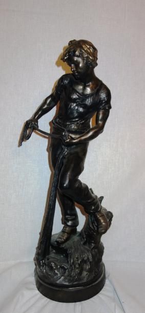 null L & F MOREAU Le marin Sculpture en bronze à patine noire signée H : 58,5 cm...