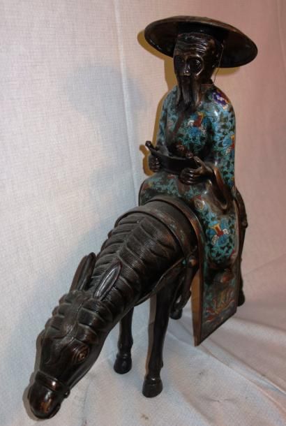 null Toba et sa mule Sculpture en bronze et émail cloisonné Chine XIXème s. H : 44,5...