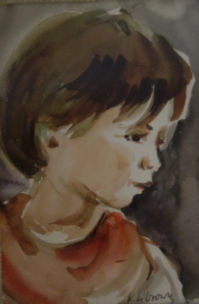 null Katherine LIBROWICZ (1912-1991) Les enfants et un paysage une encre noire (22...