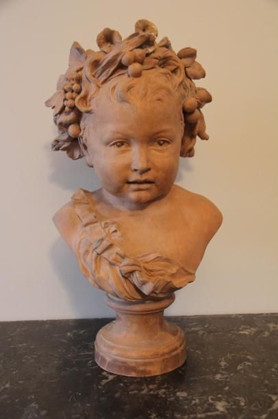 null L. GREGOIRE Buste d'enfant à la couronne de pampre Sculpture sur piédouche en...