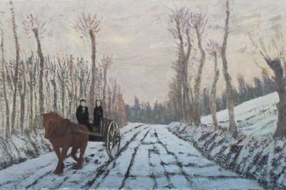 null Roger ARGENTON (1908-1990) Attelage en hiver Huile sur toile 65x92 cm