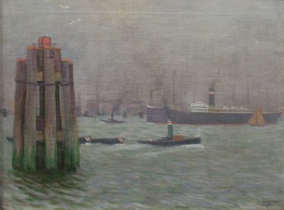 null S. SELIGMANN Vue de port Huile sue toile signée en bas à gauche et datée 1914...