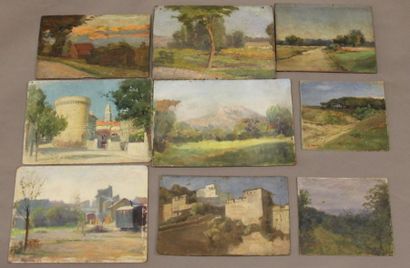 null Ecole moderne Paysage Seize huiles sur panneaux Formats env. 15 x 22 cm.