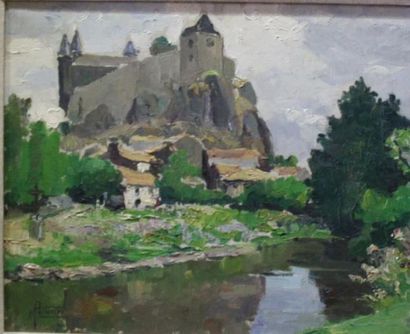null Maurice PELLERIER (1875-?) Village Huile sur toile signée en bas à gauche 35...