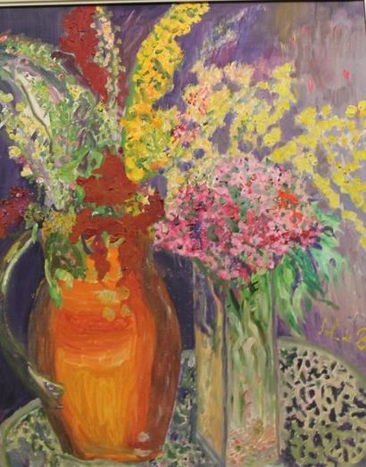 null DE baudicourt Colette "Vase de fleurs" Huile sur toile Signée en bas à droite...