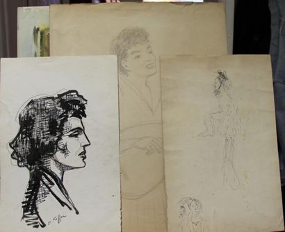 null Charles KIFFER (1902-1992) Trois dessins de femme Deux huiles sur papier abstraction...