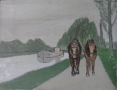 null Roger ARGENTON (1908-1990) Chemin de hallage Huile sur carton 50x64 cm