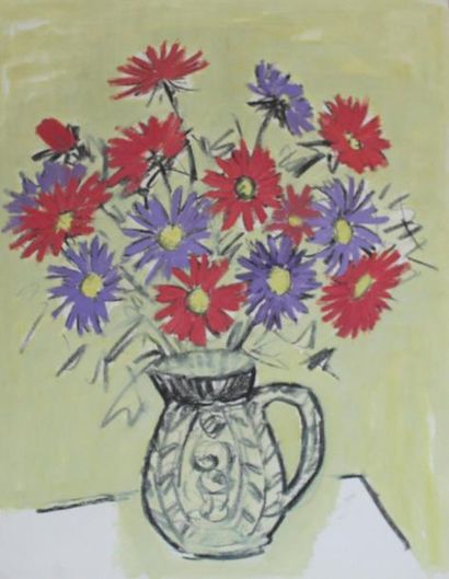 null Roger ARGENTON (1908-1990) Vase de marguerites Aquarelle sur papier 65x50 c...