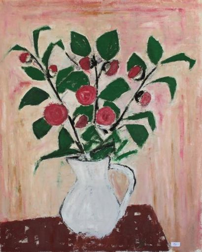 null Roger ARGENTON (1908-1990) Vase de fleurs Huile sur papier 65x50 cm