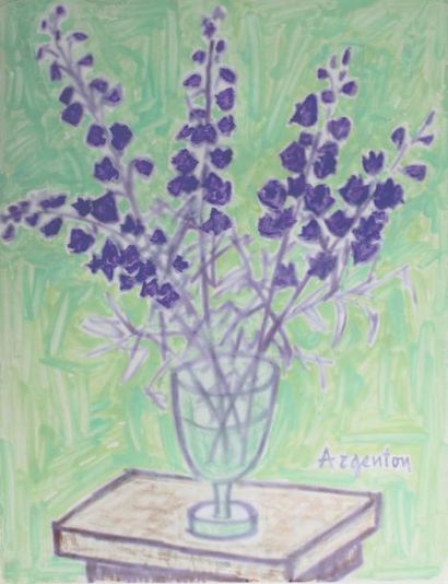 null Roger ARGENTON (1908-1990) Vase de fleurs Deux huiles sur papier huilé signées...