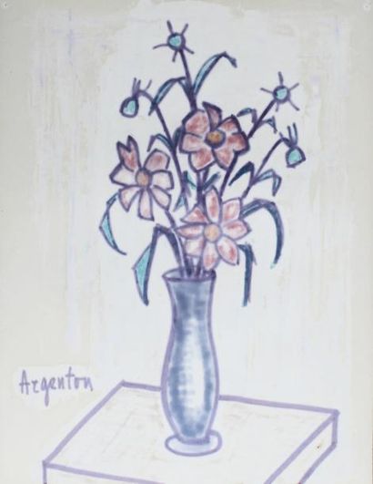 null Roger ARGENTON (1908-1990) Vase de fleurs Deux huiles sur papier huilé signées...