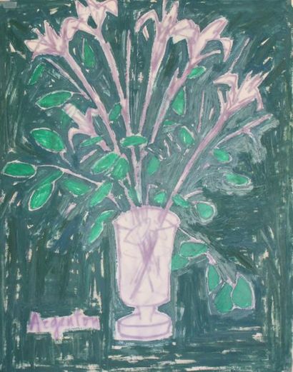 null Roger ARGENTON (1908-1990) Vase de fleurs 2 huiles sur papier huilé, une signée...