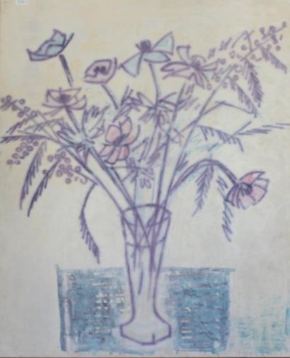 null Roger ARGENTON (1908-1990) Vase de fleurs 2 huiles sur papier huilé, une signée...