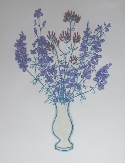 null Roger ARGENTON (1908-1990) Vase de Delphinium Deux huiles sur papier huilé,...