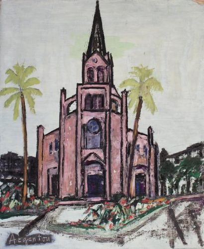 null Roger ARGENTON (1908-1990) Eglise à Mazole Basse Huile sur toile signée en bas...