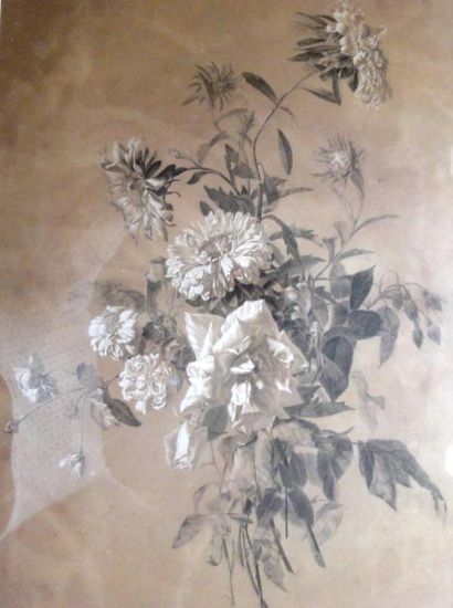 null Roger ARGENTON (1908-1990) Vase de fleurs Dessin rehaussé sur papier brun Sous...