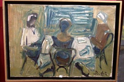 null André RAFFIN (1927-) Personnages autour d'une table Huile sur toile signée en...