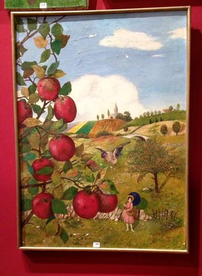 null MARCH (XXème s.) Dans les pommes Huile sur toile signée en bas à droite, datée...