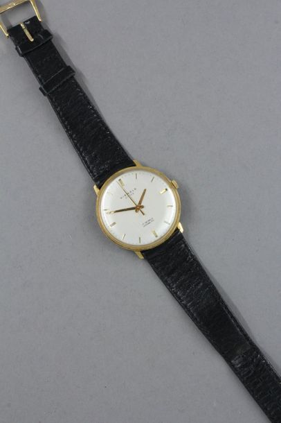 null KIENZLE Montre d'homme à boitier rond en or jaune 18k, bracelet cuir, pds brut...