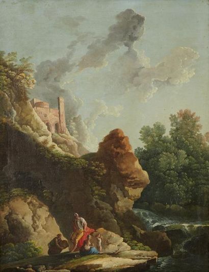 null Carlo BONAVIA (Actif à Naples de 1755 à 1788) 

Paysage à la cascade surmonté...