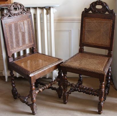 null Paire de chaises cannées en bois naturel style Henri II