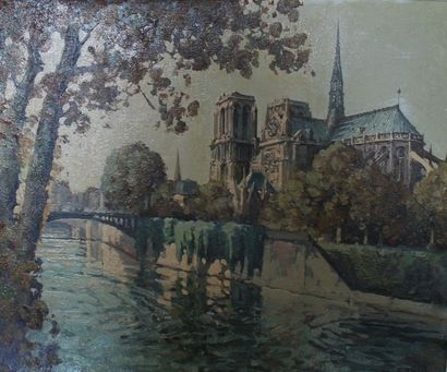 T.ETEVE Notre Dame Huile sur toile signée...