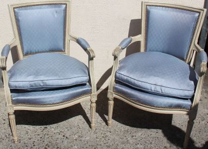 null Paire de fauteuils en bois laqué blanc style Louis XVI