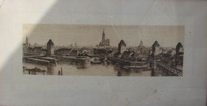 Vue de Strasbourg Eau sur papier 69x22,5...