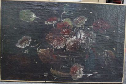 Corbeille de fleurs Huile sur toile 65x42...