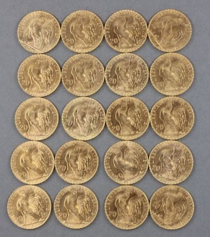 Vingt pièces de 20 FF en or
