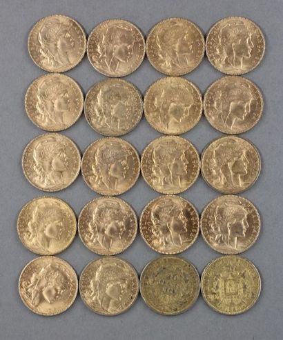 Vingt pièces de 20 FF en or
