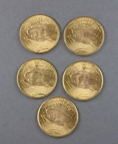 null 5 pièces de 20 dollars en or Saint Gaudens 1924(2), 1925, 1927(2)