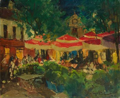 null Serge KISLAKOFF (1897-1980) Le village de Montmartre Huile sur toile signée...
