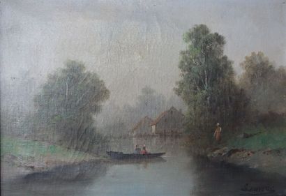 null LEMERRE Rivière animée Deux huiles sur toile signées 29 x 37,5 cm.