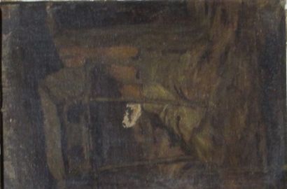 null Ecole du XIXème s. Poulailler Huile sur toile 20 x 13 cm. (accident)
