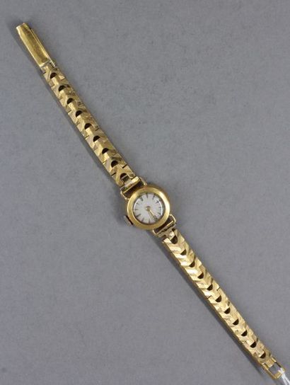 null *Boitier de montre de dame en or jaune 18k, bracelet en métal doré, pds brut...