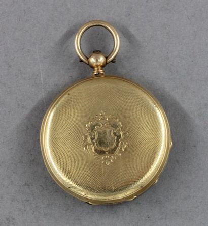 null Montre de col en or jaune 18k, guilloché gravé d'un médaillon. 1838-1919, pds...