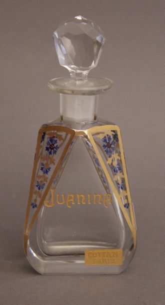 null COTTAN Juanina, années 1910 Flacon en cristal incolore pressé moulé de section...