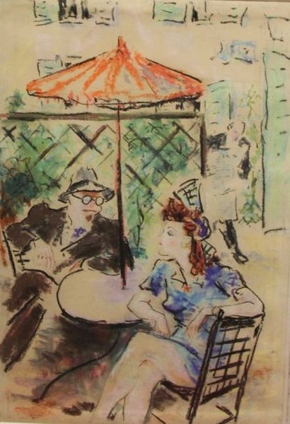 null *Attribué à André DIGNIMONT (1891-1965)
Couple au café.
Pastel.
53 x 36 cm (à...