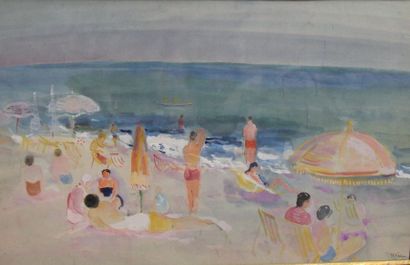 null *KLEIN (XXème siècle)
Scène de plage
Aquarelle et gouache.
Signée en bas à droite.
25...