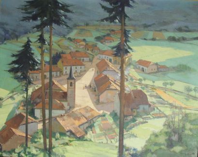 null Marcel CORRETTE (1896-1946) Village dans la montagne Huile sur toile 72x90 ...