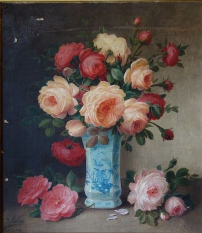 null J. LECOSTEZ Bouquet de roses Huile sur toile signée, signée en bas à gauche,...
