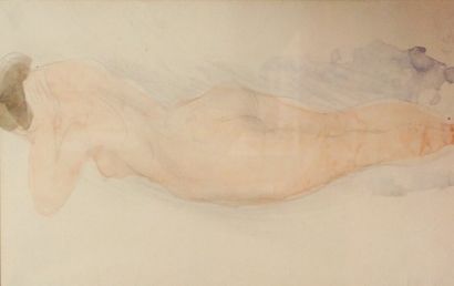 null Odilon ROCHE (1868-1947) Femme nue dans le goût de Rodin Aquarelle signée en...