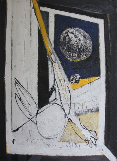 null Ian MEYER (1927-–1995) Composition à la sphère Huile sur toile. 77 x 57 cm