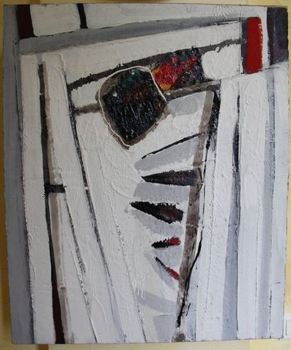 null IIan MEYER (1927-–1995) Composition blanche et rouge Huile sur toile 77 x 62...