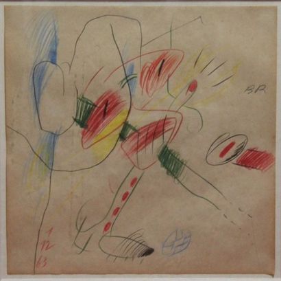 null Bernard RANCILLAC (1931-) Composition Pastel gras sur papier monogrammé en haut...